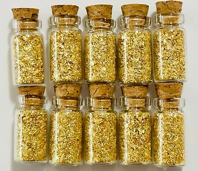 10 Glass Bottles Of Gold Flakes...1ml... Lowest Price Online !! • $15.95