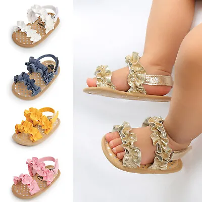 Newborn Gift Baby Girl Pram Shoes Infant Toddler First Step Shoes Summer Sandals • £4.99