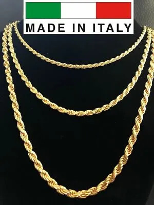 Mens 14K Gold Plated Real Solid 925 Silver Rope Chain MADE IN ITALY 20-30  3-5mm • $139.32