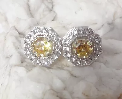 JUDITH RIPKA CASABLANCA STERLING Canary Crystal And WHITE TOPAZ EARRINGS NEW • $230