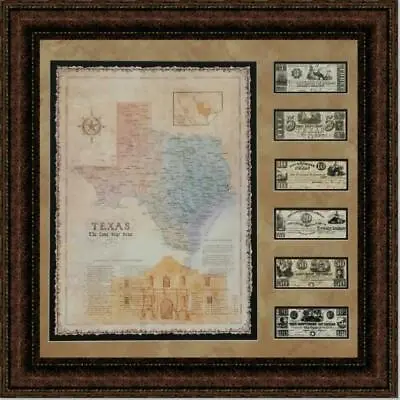 $279 • Buy Framed  Alamo Map With Texas Currency Shadowbox | 39L X 37W  Inches