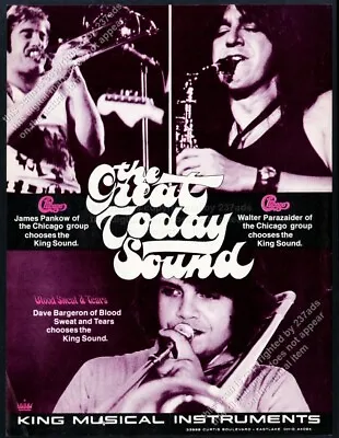 1973 Chicago Band Walt Parazaider James Pankow Photo King Trombone Sax Vtg Ad • $8.09