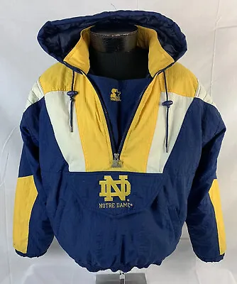 Vintage Starter Jacket Notre Dame Fighting Irish Pullover Puffer Coat Medium 90s • $84.99