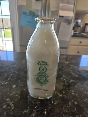 Riverview Dairy Milk Quart Glass Bottle Green Lettering Thompsonville Conn Ct... • $25