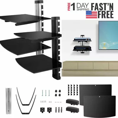 2 Tier Dual Glass Shelf Wall Mount For DVD Players/ Cable Boxes/ TV Game Console • $32.69