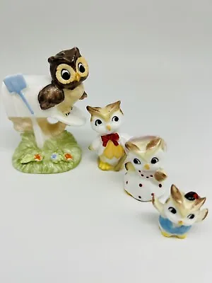 Maruri Masterpiece Owl Family Bone China  Figurines 4 Enesco Mailbox 1976 Small • $16