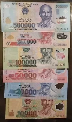 Set 6 Viet Nam UNC Polymer Banknote Notes Of 10000 10000 -  200000 500000 Dong • $58.50