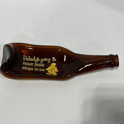 VTG  Novelty Heat Flattened Glass Brown Bottle Ash Tray/ Spoon Rest No Ships • $8.25