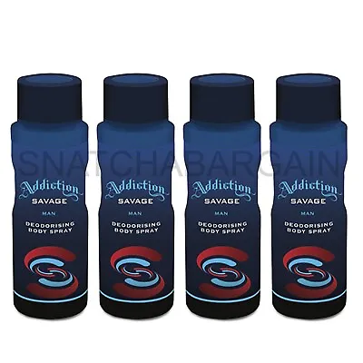 4 X ADDICTION SAVAGE DEODORISING BODY SPRAY FOR MEN 150ml • £9.99