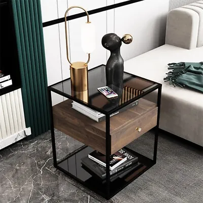 Elegant End Tables Coffee Table Glass Surface Nightstand Cabinet For Home Office • $85.92