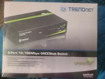 GREENnet TRENDnet 5-Port 10/100Mbps Switch TE100-S5Og Reduce Power 40% Sealed! • $20