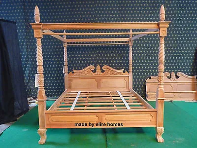 Super KING 6' MAHOGANY Natural Queen Anne Reproduction Four Poster Canopy Bed • $1848.49