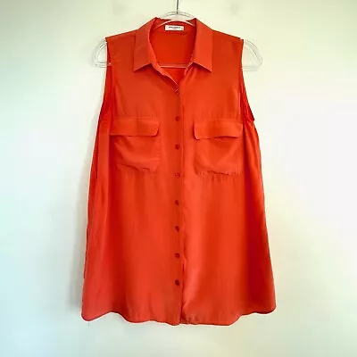 Equipment Femme Size M 12 Orange Silk Sleeveless Button Front Blouse Shirt • $99