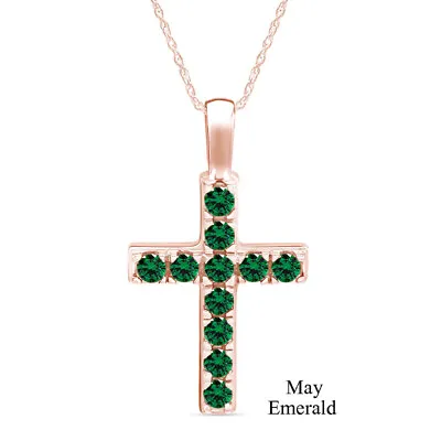 $43.08 • Buy 1 Cttw Emerald Birthstone Cross Pendant Necklace 14k Rose Gold Plated Sterling