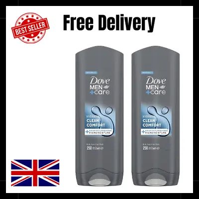 2 X 250ml Dove Men + Care Clean Comfort Body Wash Mens Shower Gel • £4.96