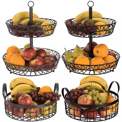 2 Tier Fruit Storage Basket Bowl Holder Vegetable Utility Rack & Dining Stand • £14.94