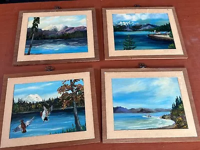Lot Of 4 Vintage Washington State Paintings Hood Canal Olympic Mts Cabin Art • $35