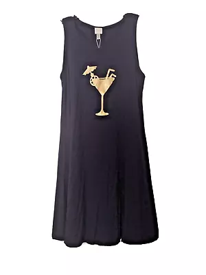 New Cupio XL Sleeveless Swing Midi 41  Dress Navy Blue Jersey Knit  Pockets • $19.99