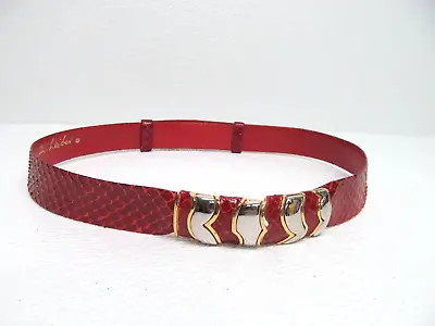 Judith Leiber Women's Belt Red Snakeskin Leather Gold Silver Size 31 In Vintage • $79