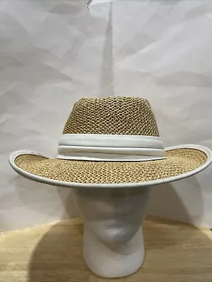 Coolibar Tan White Vented Golf Sun Hat Sz S/M • $12.95