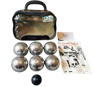 £64.99 • Buy La Boule OBUT Petanque Dog Bowls Chrome X 6 + Case + Instructions Vintage 
