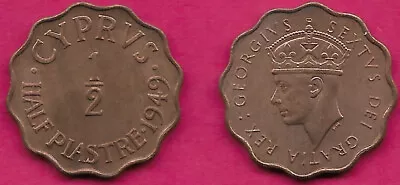 CYPRUS BRITISH 1/2 PIASTRE 1949 UNC KING GEORGE VICROWNED HEAD LEFTP.M. (=Perc • $2.50