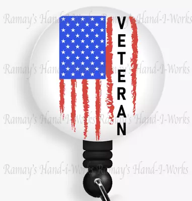 Military US Veteran Flag Retractable Badge Reel Lanyard ID Holder Badge Reels • $12.71