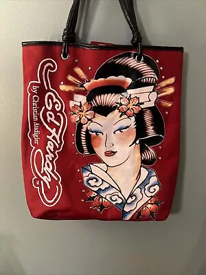 N12 Tote Bag Ed Hardy By Christian Audigier Red Geisha Tattoo Art With Studs • $22