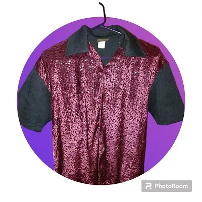 Hyperreality Short Sleeve Nightclub Men's Sequin Collared Button Front Shirt • $10.50