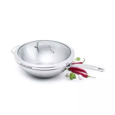 KitchenAid - Professional Stainless Steel Induction Wok With Lid 30cm 4.7Ltr • $75