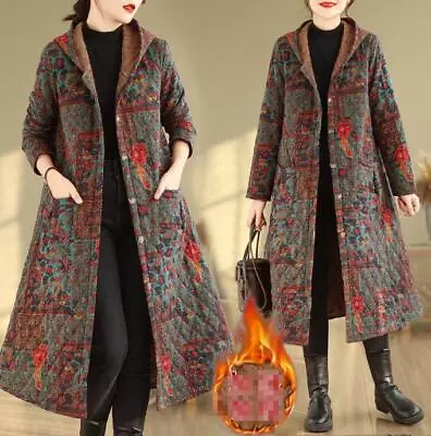 Womens 2023 Chic Floral Hooded Fleeced Quilted A Line Coat Jacket Overcoat 7609  • $38.63