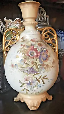 1875 - 1890 Royal Bonn Germany Gold Pastel Floral Hand Painted Vase • $350