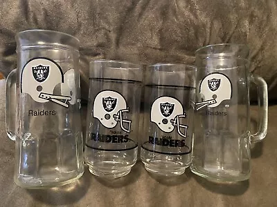 Lot Of 4 Vtg Oakland / Los Angeles / Las Vegas Raiders Glasses Beer Mugs • $40