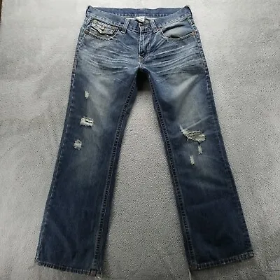 True Religion Jeans Mens 36x33 Blue Ricky Relaxed Straight Made In USA Denim • $54.99