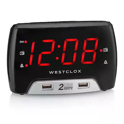 Westclox Large 1.4” Red LED Digital FM Clock Radio 2 USB Port With Fast Charge • $20.95