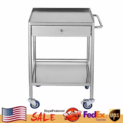 Dental Lab Medical Trolley Mobile Rolling Cart Stainless Steel Cart With Drawer! • $145.36