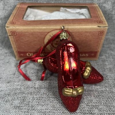 £33.84 • Buy Inge Glas 2 Red Slippers Old World Christmas Dorothy Oz Pair Shoes Blown Glass