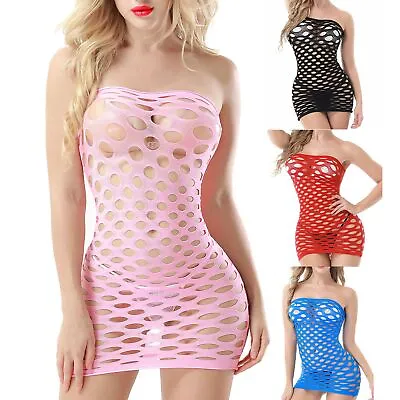 $13.78 • Buy Sexy-women Mini Dress Hollow Out Fishnet Mesh See-through Bodycon Dresses Club 