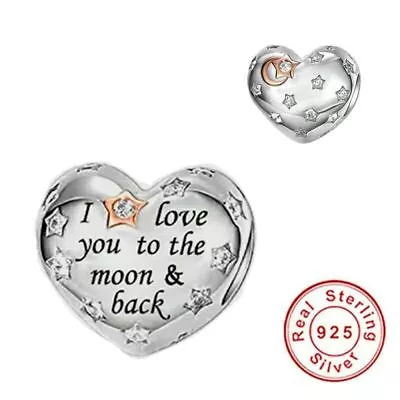 I Love You 💖 To The Moon And Back Charm 925 Sterling Silver Heart  • £16.45