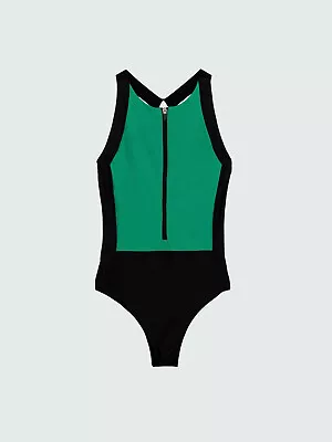 Finisterre Women's Neuvya 1/2 Zip Swimsuit 10 Jasper Green Black Brand New • £45