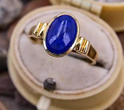 Oval Cabochon Lapis Lazuli Gemstone Lab Created Ring 925 Sterling Silver • $79.99