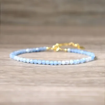 Aquamarine Beads Healing Women Dainty Minimalist Bracelet March Birthstone Gifts • $12.80