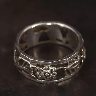 VTG Sterling Silver - SIGNED ND Diamond-Cut Flower & Leaf Band Ring Size 6 - 5g • $2.99
