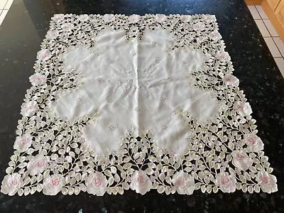 Vintage 1960s Floral Lace Tablecloth Antique White Tablecloth Centerpiece 34x34” • $14.49