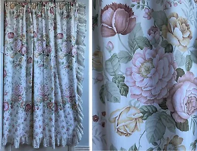 £22.99 • Buy Vintage Sanderson Style Roses Frilled Lace Edges Floral Curtains 65 W X 68 L