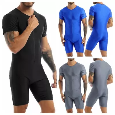 Men's One-piece Short Sleeve Front Zipper Boxer Briefs Leotard Rompers Bodysuit • $11.95