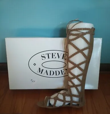 NEW Steve Madden Womens Size 7 Sammson Beige Tan Knee High Gladiator Sandals  • $59