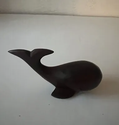 Vintage WOODEN WHALE FIGURINE Hand Carved Solid Wood 4 1/2” Long Sculpture • $20