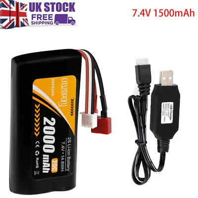 2S Battery 7.4V 2000mah 20C T Plug With USB Charger For RC Car Off Road Truck • £12.34