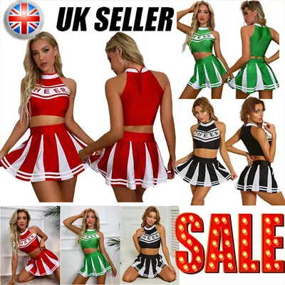 Adult Cheerleader Cheerleading Fancy Dress Costume Cheer Uniform Outfits Sports- • £6.64